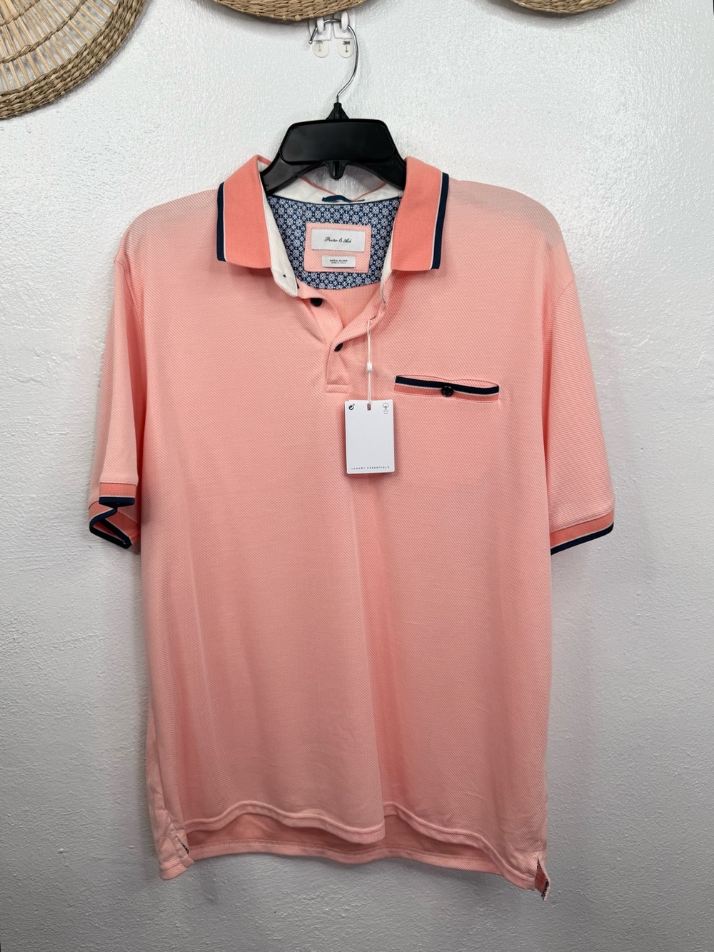 Porter & Ash Polo Shirt Mens XL Peach/Coral Short Sleeve Pique Pocket Golf
